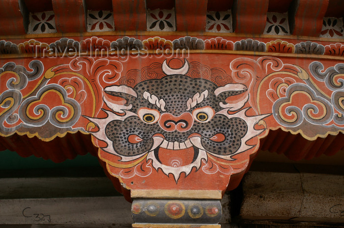 bhutan176: Bhutan - Thimphu - spoted demon - painting on support column - city center - photo by A.Ferrari - (c) Travel-Images.com - Stock Photography agency - Image Bank
