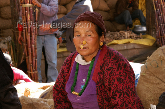 bhutan185: Bhutan - Thimphu - the market - Bhutanese woman with nose piercings - photo by A.Ferrari - (c) Travel-Images.com - Stock Photography agency - Image Bank