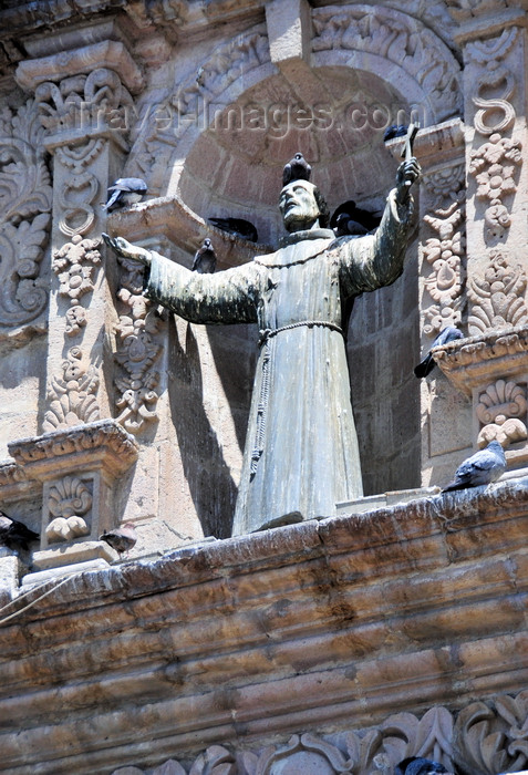 bolivia59: La Paz, Bolivia: Saint Francis of Assisi statue on the façade of the Iglesia de San Francisco - Mestizo Baroque decoration - photo by M.Torres - (c) Travel-Images.com - Stock Photography agency - Image Bank