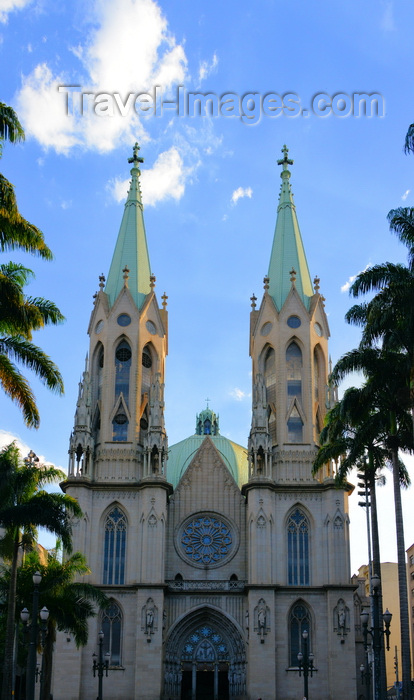 brazil136: São Paulo, Brazil: cathedral facade and palm trees - Praça da Sé - Neo-Gothic style building with the capacity for more than 8 thousand people, designed in 1912 by the German architect Maximillian Hehl -  São Paulo See Metropolitan Cathedral - photo by M.Torres - (c) Travel-Images.com - Stock Photography agency - Image Bank
