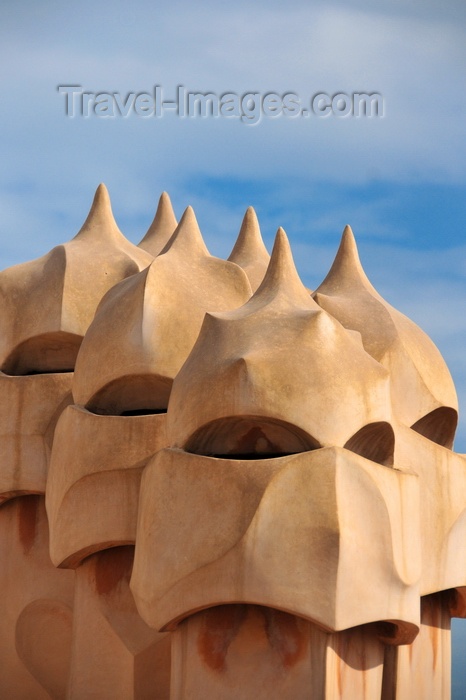 catalon213: Barcelona, Catalonia: menacing chimneys of Casa Milà, La Pedrera, by Gaudi - UNESCO World Heritage Site - photo by M.Torres - (c) Travel-Images.com - Stock Photography agency - Image Bank