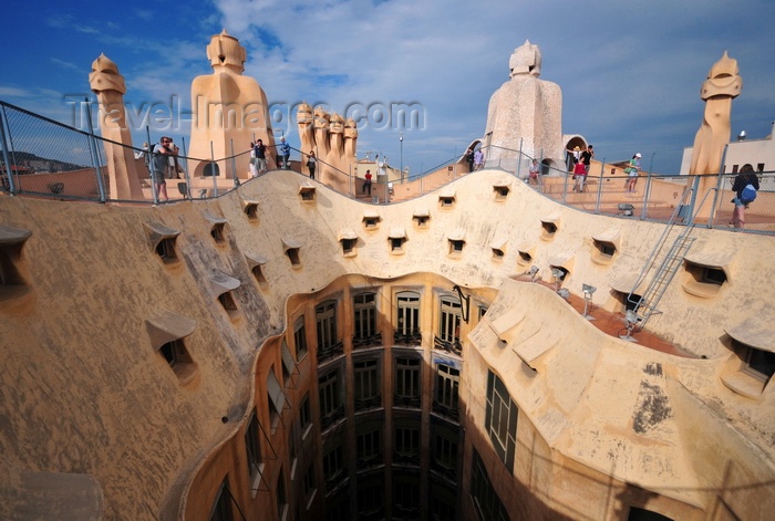 catalon218: Barcelona, Catalonia: visitors on the roof of Casa Milà, La Pedrera, by Gaudi - UNESCO World Heritage Site - photo by M.Torres - (c) Travel-Images.com - Stock Photography agency - Image Bank