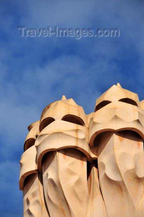 catalon225: Barcelona, Catalonia: sky and chimneys of Casa Milà, La Pedrera, by Gaudi - UNESCO World Heritage Site - photo by M.Torres - (c) Travel-Images.com - Stock Photography agency - Image Bank