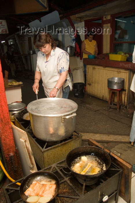 chile48: Puerto Montt, Llanquihue Province, Los Lagos Region, Chile: preparing food at the Fish Market - frying and boiling - photo by D.Smith - (c) Travel-Images.com - Stock Photography agency - Image Bank