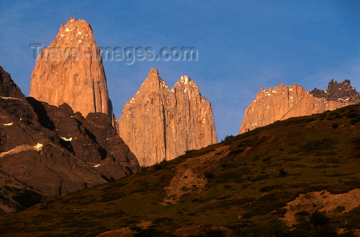 chile50: Torres del Paine National Park, Magallanes region, Chile: sunrise on the Towers of Paine - vertical granite pillars - Chilean Patagonia - photo by C.Lovell - (c) Travel-Images.com - Stock Photography agency - Image Bank