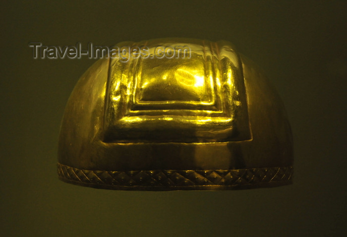 colombia166: Bogotá, Colombia: Gold Museum - Museo del Oro - hammered, embossed tumbaga helmet - Antioquia - Early Period, 500 B.C. to 700 A.D. - photo by M.Torres - (c) Travel-Images.com - Stock Photography agency - Image Bank