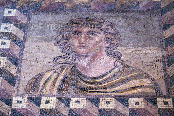 cyprus103: Paphos, Cyprus: Roman mosaic in the house of Dionysos - sad face - photo by A.Ferrari - (c) Travel-Images.com - Stock Photography agency - Image Bank