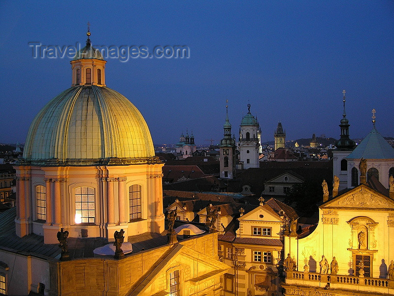 czech457: Prague, Czech Republic: domes and spires at night - photo by J.Kaman - (c) Travel-Images.com - Stock Photography agency - Image Bank