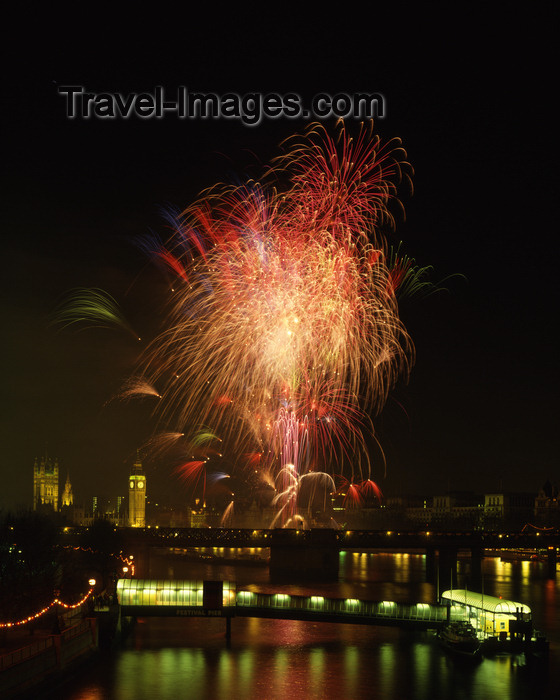 england406: London: Big Ben, fireworks, River Thames at Festival pier - photo by A.Bartel - (c) Travel-Images.com - Stock Photography agency - Image Bank