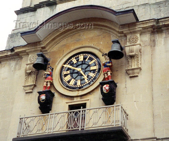 england41: England - Bristol (Somerset county): clock at Christ Church, Broad Street - guardians of time - photo by M.Torres - (c) Travel-Images.com - Stock Photography agency - Image Bank