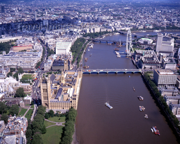 england798: London, England: Houses of Parliament and the Thames - Aerial - photo by A.Bartel - (c) Travel-Images.com - Stock Photography agency - Image Bank