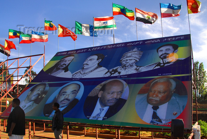 ethiopia106: Addis Ababa, Ethiopia: propaganda - modern politicians seek legitimacy in historical figures - Meskal square - photo by M.Torres - (c) Travel-Images.com - Stock Photography agency - Image Bank