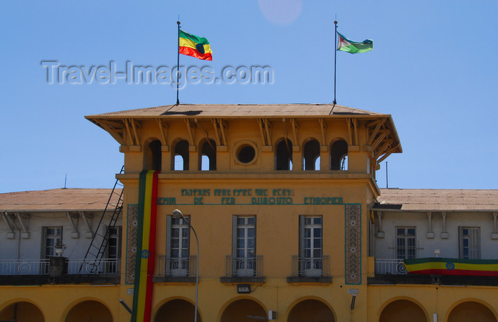 ethiopia150: Addis Ababa, Ethiopia: main train station - La Gare - Ethiopian and Djiboutian flags - photo by M.Torres - (c) Travel-Images.com - Stock Photography agency - Image Bank