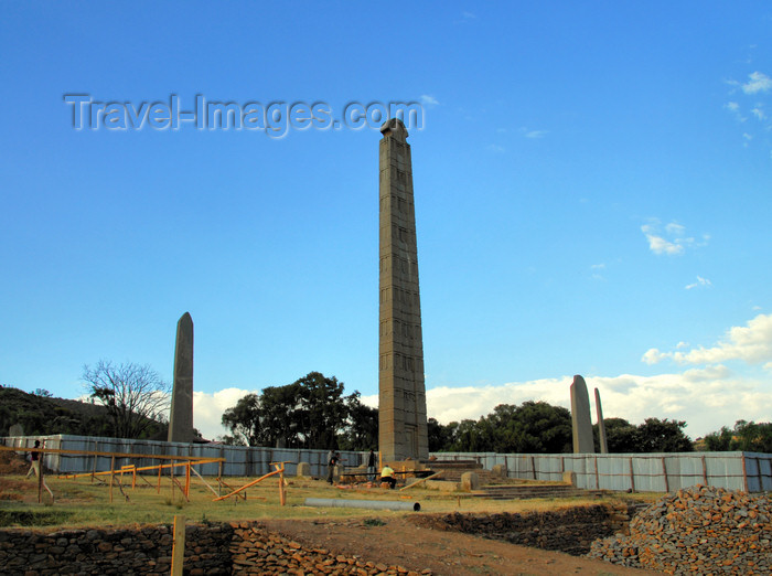ethiopia398: Axum - Mehakelegnaw Zone, Tigray Region: Northern stelae field - King Ezana stele and construction site fence - photo by M.Torres - (c) Travel-Images.com - Stock Photography agency - Image Bank