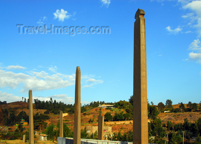 ethiopia402: Axum - Mehakelegnaw Zone, Tigray Region: - Northern stelae field - landscape - King Ezana and neighbouring stelae - photo by M.Torres - (c) Travel-Images.com - Stock Photography agency - Image Bank