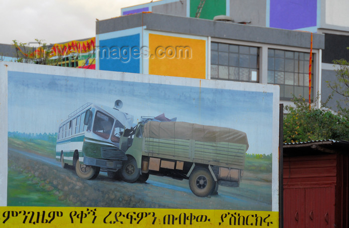 ethiopia414: Bahir Dar, Amhara, Ethiopia:  road safey campaign - billboard - truck and bus - photo by M.Torres - (c) Travel-Images.com - Stock Photography agency - Image Bank