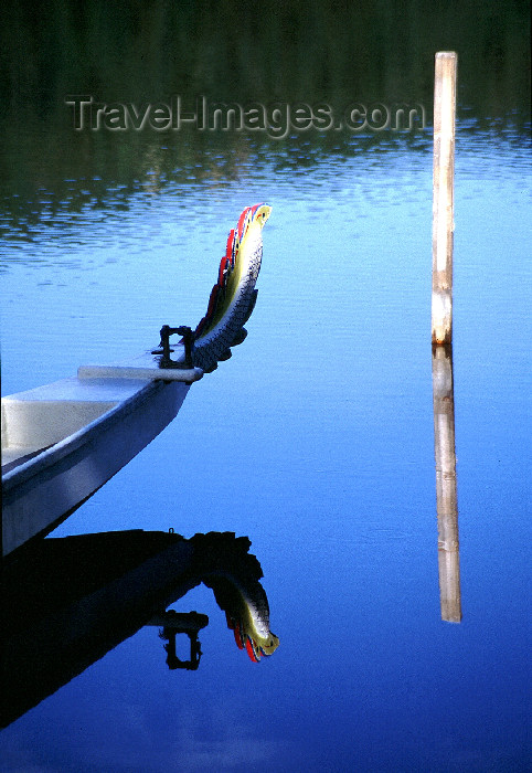 fin120: Finland - Tahko / Tahkovuori - Eastern Finland province - Northern Savonia region: dragon boat - prow - reflection (photo by F.Rigaud) - (c) Travel-Images.com - Stock Photography agency - Image Bank
