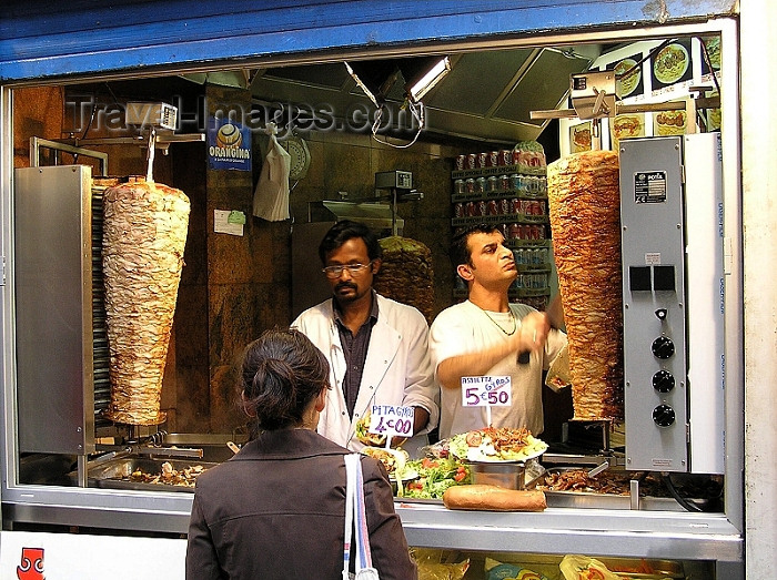 france272: France - Paris: Gyros vendor in the Greek Quarter - kebabs - pita - photo by J.Kaman - (c) Travel-Images.com - Stock Photography agency - Image Bank