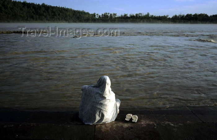 india285: India - Uttaranchal - Rishikesh: a pilgrim meditates by the river Ganges - photo by W.Allgöwer - (c) Travel-Images.com - Stock Photography agency - Image Bank