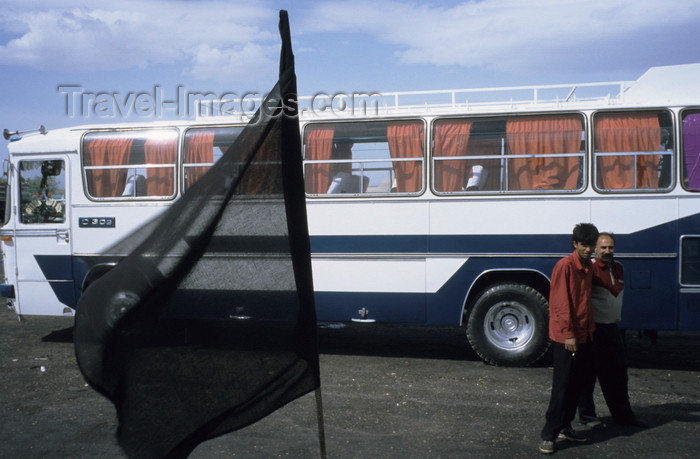 iran409: Iran - Kerman: bus terminal - the black flag of the Shia - photo by W.Allgower - (c) Travel-Images.com - Stock Photography agency - Image Bank