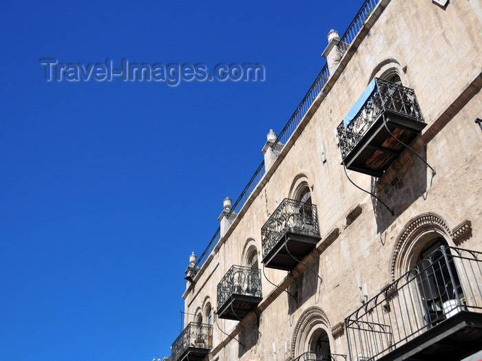israel418: Jerusalem, Israel: old façade on Omar Ben el-Hatab square - wrought iron balconies - photo by M.Torres - (c) Travel-Images.com - Stock Photography agency - Image Bank