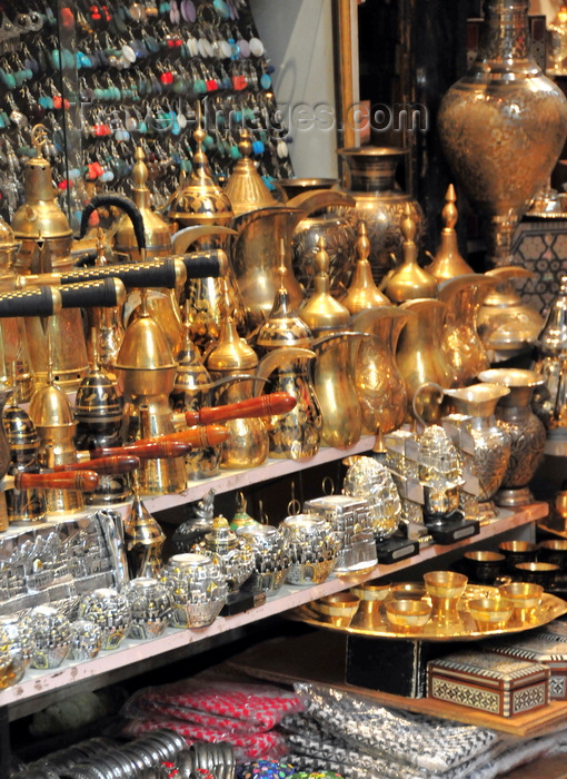 israel481: Jerusalem, Israel: shop display - arabian tea pots, metal vases, nacre boxes and assorted souvenirs - Muslim Quarter - photo by M.Torres - (c) Travel-Images.com - Stock Photography agency - Image Bank