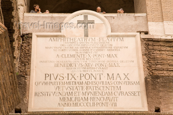 italy361: Rome, Italy: Colosseum - pope Pius IX left his mark - photo by I.Middleton - (c) Travel-Images.com - Stock Photography agency - Image Bank