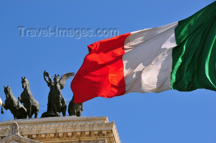 italy459: Rome, Italy: Italian flag and Quadriga dell'Unità - Monument of Vittorio Emanuele II - The Vittoriano - photo by M.Torres - (c) Travel-Images.com - Stock Photography agency - Image Bank