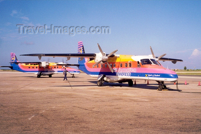 jamaica9: Montego bay / MBJ : colourful airline - Air Jamaica Express - Spirit of Portland on the tarmac Dornier Do-228 aircraft (photo by Miguel Torres) - (c) Travel-Images.com - Stock Photography agency - Image Bank