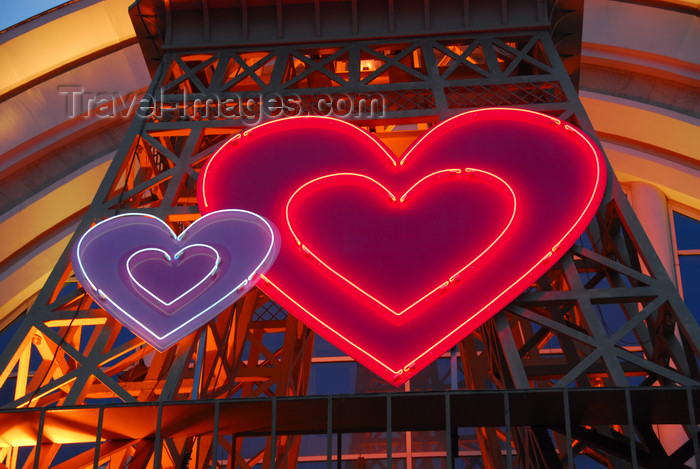 kazakhstan217: Kazakhstan, Almaty: the French house - mock Eiffel Tower - valentine's day hearts - neons - photo by M.Torres - (c) Travel-Images.com - Stock Photography agency - Image Bank