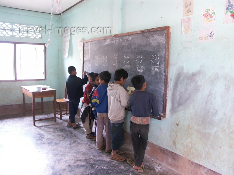 laos40: Laos - Muang Noi: boys at the blackboard - primary school - photo by P.Artus - (c) Travel-Images.com - Stock Photography agency - Image Bank