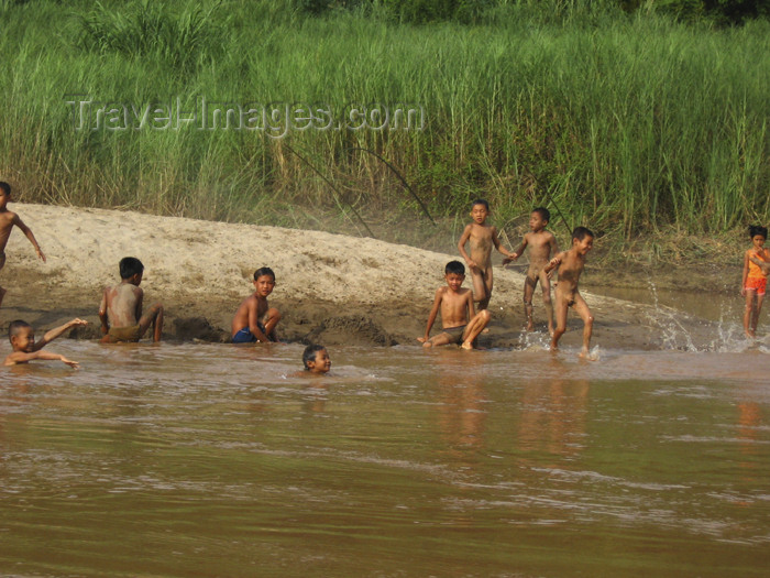 laos88: Laos - Mekong River: kids enjoying the river on the muddy waters - photo by M.Samper - (c) Travel-Images.com - Stock Photography agency - Image Bank