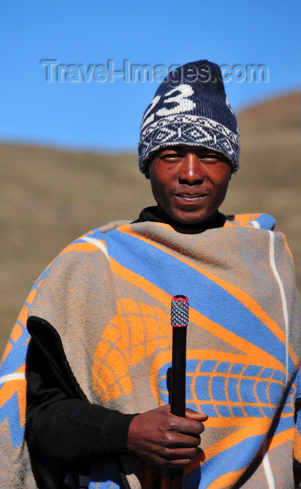 lesotho73: Mohale Dam, Lesotho: blanket-clad shepherd with traditional baton - photo by M.Torres - (c) Travel-Images.com - Stock Photography agency - Image Bank