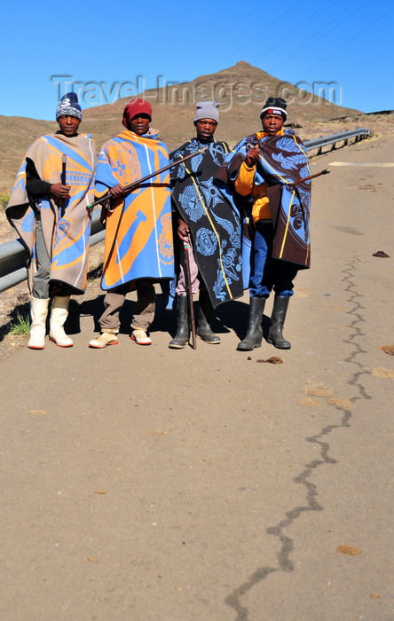 lesotho75: Mohale Dam, Lesotho: four shepherds pose on the road side - photo by M.Torres - (c) Travel-Images.com - Stock Photography agency - Image Bank