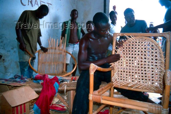 liberia27: Grand Bassa County, Liberia, West Africa: Buchanan - artisan making a bamboo chair - workshop scene - photo by M.Sturges - (c) Travel-Images.com - Stock Photography agency - Image Bank