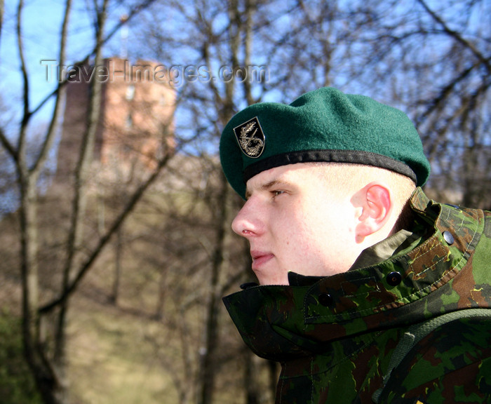 lithuania161: Lithuania - Vilnius: Lithuanian army soldier -  Gediminas' castle
 in the background - photo by Sandia - (c) Travel-Images.com - Stock Photography agency - Image Bank