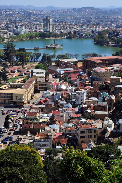 madagascar416: Antananarivo / Tananarive / Tana - Analamanga region, Madagascar: view from the Haute Ville - Ambohidahy district - Anosy Lake, once a swamp, with its War Memorial - Sainte Famille and Saint Michel colleges - Carlton Hotel background - photo by M.Torres - (c) Travel-Images.com - Stock Photography agency - Image Bank