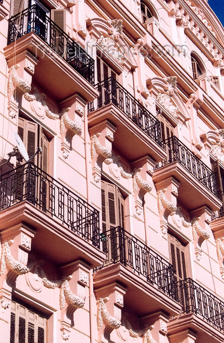 melilla34: Spain - Melilla: pink façade - balconies with console brackets - | fachada rosa - photo by M.Torres - (c) Travel-Images.com - Stock Photography agency - Image Bank