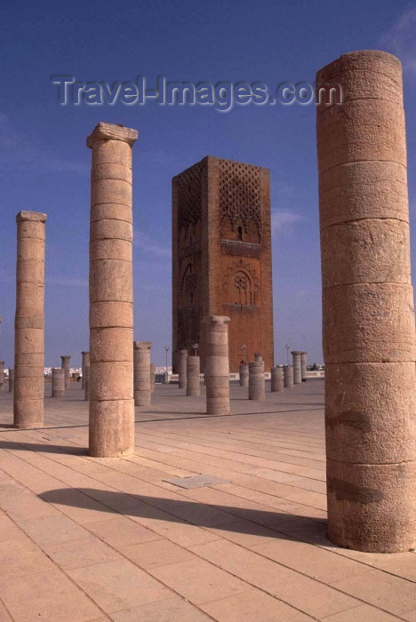moroc131: Morocco / Maroc - Rabat: Hassan mosque and tower - a few columns spared by the 1755 Great Lisbon Earthquake - photo by F.Rigaud - (c) Travel-Images.com - Stock Photography agency - Image Bank