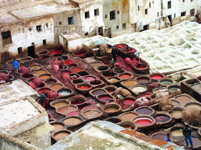 moroc158: Morocco / Maroc - Fez: the tanneries - Leather dyeing vats in Fes - photo by J.Kaman - (c) Travel-Images.com - Stock Photography agency - Image Bank