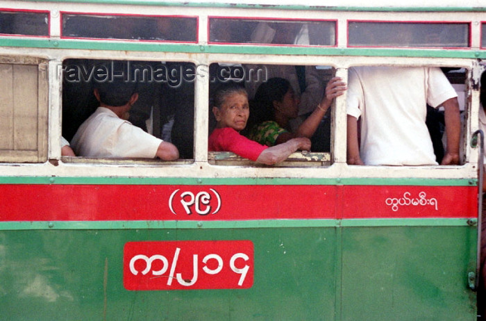 myanmar177: Myanmar / Burma - Yangon / Rangoon: bus window - urban public transportation (photo by J.Kaman) - (c) Travel-Images.com - Stock Photography agency - Image Bank
