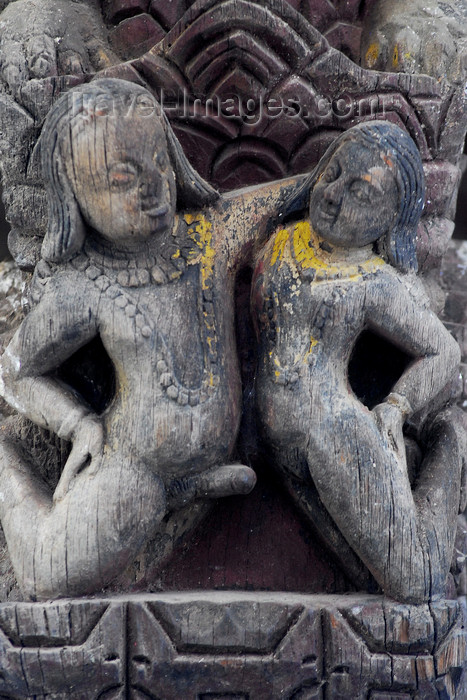 nepal136: Kathmandu, Nepal: happy couple - amorous wood sculpture in an Hindu temple - photo by E.Petitalot - (c) Travel-Images.com - Stock Photography agency - Image Bank