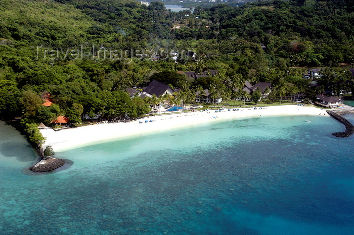 palau40: Arakabesan Island, Koror state, Palau: white sand beach of Palau Pacific Resort, built over a Japanese seaplane base - from the air - photo by B.Cain - (c) Travel-Images.com - Stock Photography agency - Image Bank