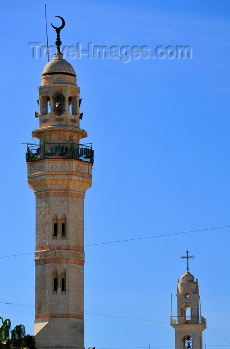 palest56: Bethlehem, West Bank, Palestine: shared skyline - minaret of the Mosque of Omar and tower of the Syriac Orthodox Church of the Mother of God - photo by M.Torres - (c) Travel-Images.com - Stock Photography agency - Image Bank