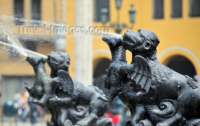 peru90: Lima, Peru: Plaza de Armas - fountain detail - bronze dragons - photo by M.Torres - (c) Travel-Images.com - Stock Photography agency - Image Bank