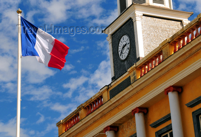 reunion208: Saint-Denis, Réunion: French flag flies in front of the old City Hall - Hôtel de Ville - photo by M.Torres - (c) Travel-Images.com - Stock Photography agency - Image Bank