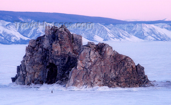 russia19: Lake Baikal, Irkutsk oblast, Siberian Federal District, Russia: Shaman Rock, an enormous massif jutting just off shore - Burkhan cape on Olkhon island - winter landscape - photo by B.Cain - (c) Travel-Images.com - Stock Photography agency - Image Bank