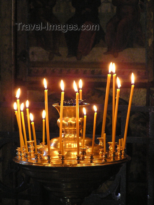 russia547: Russia - Velikiy Novgorod: Candles in Orthodox church - photo by J.Kaman - (c) Travel-Images.com - Stock Photography agency - Image Bank