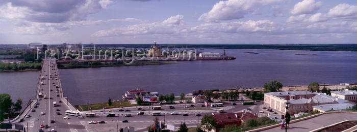 russia771: Nizhny Novgorod, Russia: view to Kanavinsky Bridge spanning the Oka river - Harbour, New Fair Cathedral (Aleksandr Nevsky Cathedral), confluence of Oka and Volga (Strelka) - photo by A.Harries - (c) Travel-Images.com - Stock Photography agency - Image Bank