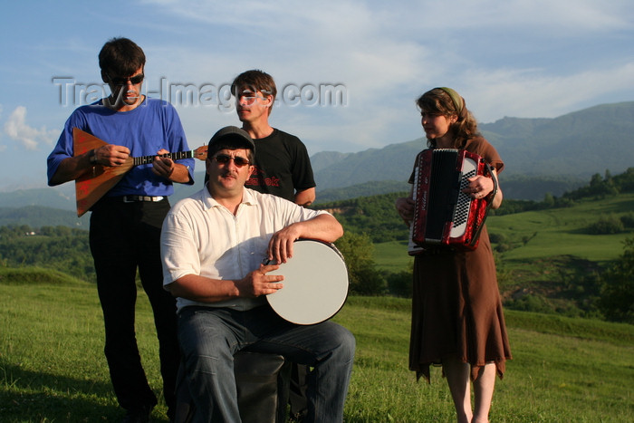 russia781: Chechnya, Russia - Chechen musicians in meadow - folk quartet - photo by A.Bley - (c) Travel-Images.com - Stock Photography agency - Image Bank